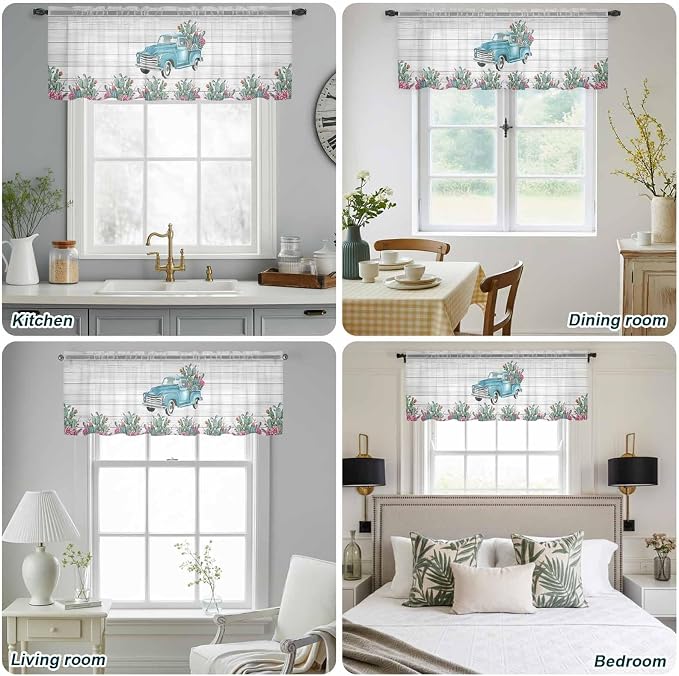 Farmhouse Sheer Valance Curtains, Summer Blue Car