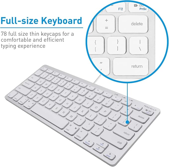 Macally Small Wired Keyboard for Mac and Windows - 78 Scissor Switch Keys Compatible Apple Keyboard for MacBook Pro/Air, iMac, Mac mini/Pro - Plug and Play USB That Saves Space and Looks Great