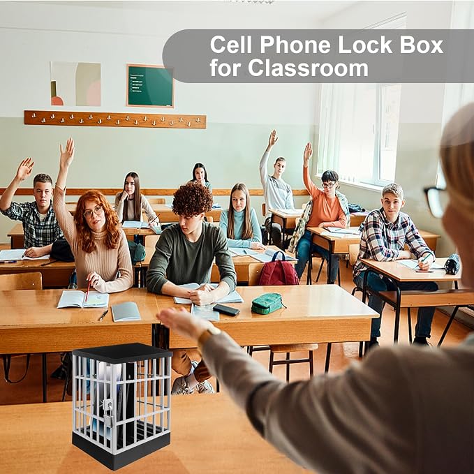 Gemaxvoled Cell Phone Jail Lock Box Mobile Phones Prison Lockable Cage for Classroom Family Time Party