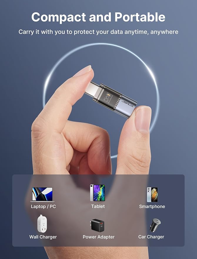 JSAUX USB Data Blocker & USB C Data Blocker Charge-Only Grey 6-Pack | Data Blocker for Public Charging Juice Jacking Protection Transparent Shell Travel-Ready