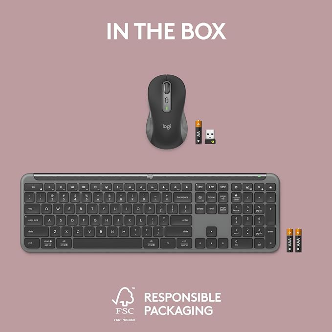 Logitech MK955 Signature Slim Wireless Keyboard and Mouse Combo, for Larger Hands, Quiet Typing and Clicking, Switch Across Three Devices, Bluetooth, Multi-OS, for Windows and Mac