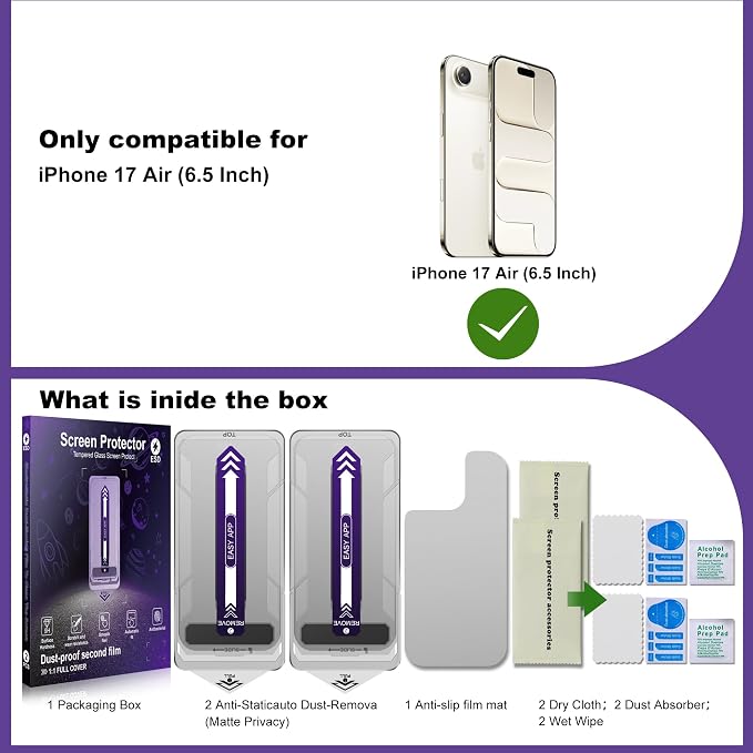 2-Pack Matte Privacy Screen Protector for iPhone 17 ProAnti-Glare & 25°Anti-SpyAnti-ReflectionAnti-FingerprintAuto Dust RemovalEasy Installation