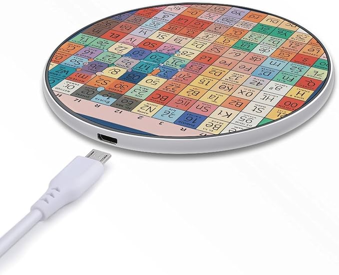 Periodic Table of Elements Wireless Charger Portable 10W Fast Wireless Charging Pad Compatible with Phone Ultra-Thin Charging Station Lightweight Charger Mat for Travel Home Office Desk