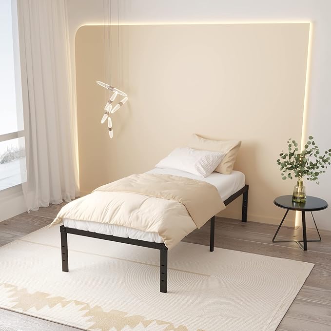 16 Inch Metal Twin XL Platform Bed Frame Support Up to 2500 lbs, No Box Spring Needed, Easy Assembly, Noise Free, Black