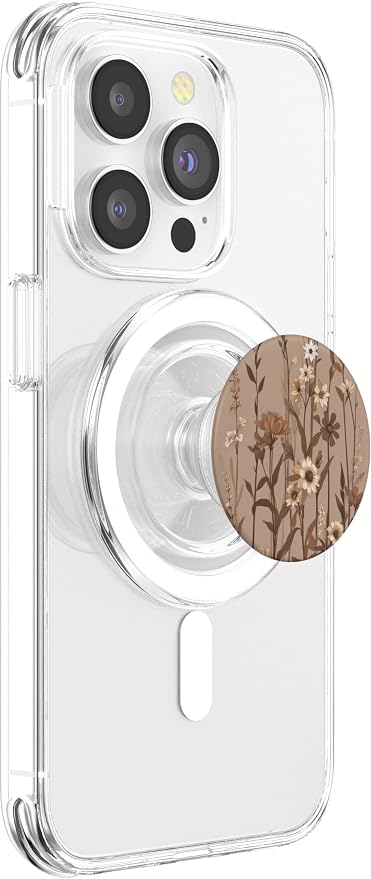 Cute Girly Brown Floral Pattern Illustration Print PopSockets PopWallet for MagSafe