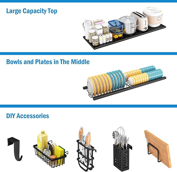 SNSLXH πππ«π π 2-Tier Over The Sink Dish Drying Rack, 33.66"Γ31.1"Γ11.81", Large Sink Rack for Kitchen, Saving Kitchen Space, Cover Design Holds Dishes, Bowls, and Cutlery, Kitchen Sink Shelf