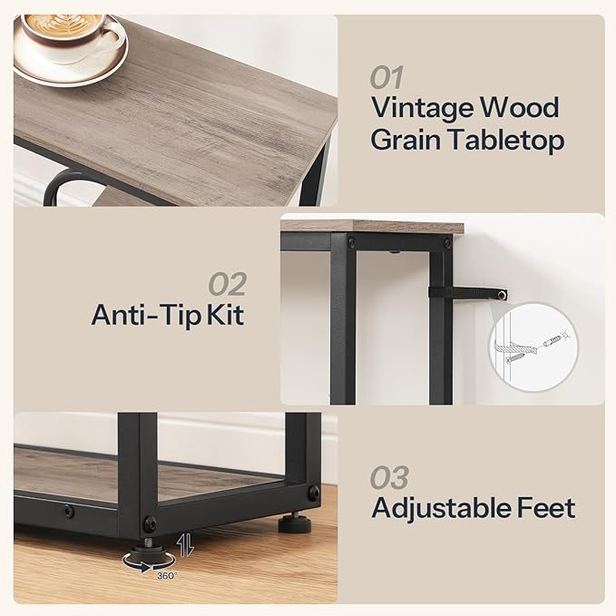HOOBRO 29.5" Console Table, 5-Tier Sofa Table, Behind Couch Table with Storage Shelves for Hallway, Living Rooms, Entryway, Greige and Black BG69XG01
