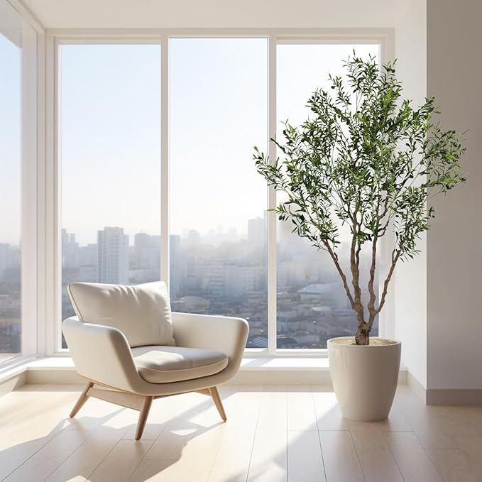 Artificial Olive Tree Tall,Faux Olive Tree Indoor Artificial Tree for Modern Home Office Living Room Floor Decor Indoor (1, 8ft 1in)
