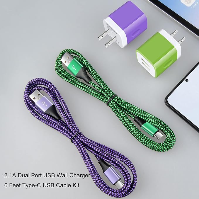 USB Type C Charger Plug Dual Port Fast Wall Charger Phone Charging Block with 2Pack 6Ft C Cable for Samsung Galaxy S26 S25 S24 S23 S22 S21 S20 A16 A54 A53 A23iPhone 17 16 15Google Pixel 10 9 8 7 Pro
