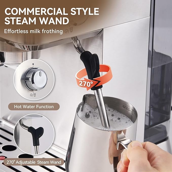 Olayks Espresso Machine 20 Bar, Brush Stainless Steel Espresso Maker with Milk Frother Steam Wand, 1400W Espresso Coffee Machine with 1.8L Removable Water Tank for Latte, Cappuccino,Machiato