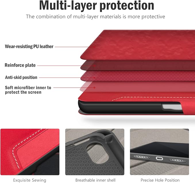 Antbox Case for iPad mini 7 A17 Pro for iPad mini 7th/6th Generation | Built-in Pencil Holder Vegan Leather Smart Cover with Auto Sleep/Wake Stand Function