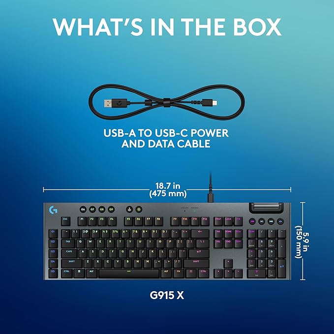 Logitech G915 X Low-Profile Wired Mechanical Gaming Keyboard, Double-Shot PBT Keycaps, Fully Programmable Keys, RGB Lighting, Aluminum Finish, GL Red Linear Switches - PC/Mac