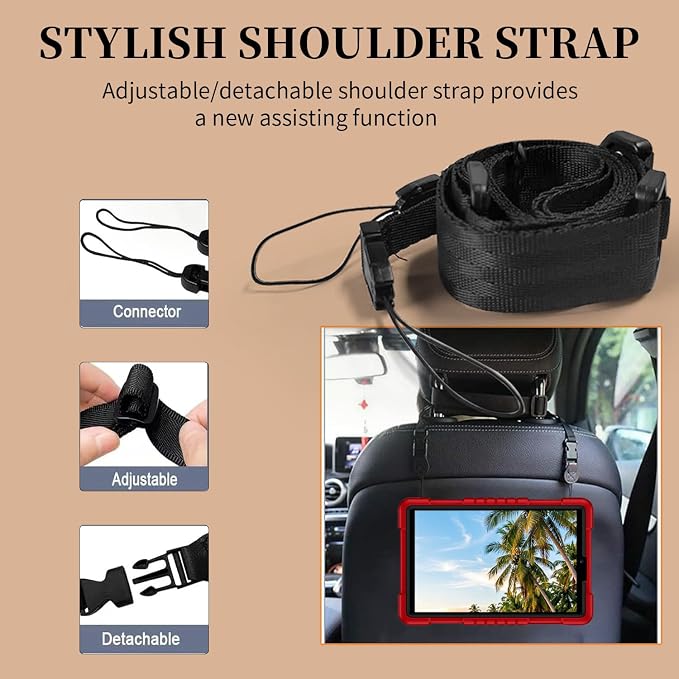 for TCL Tab 8 Plus Tablet CaseShoulder Strap Soft Silicone&Hard Back Shockproof Protective Case for TCL Tab 8 Plus/TCL Tab 8 LE/TCL Tab 8 WiFi/TCL TAB 8V/TCL Tab 8 SE(Black/Black)