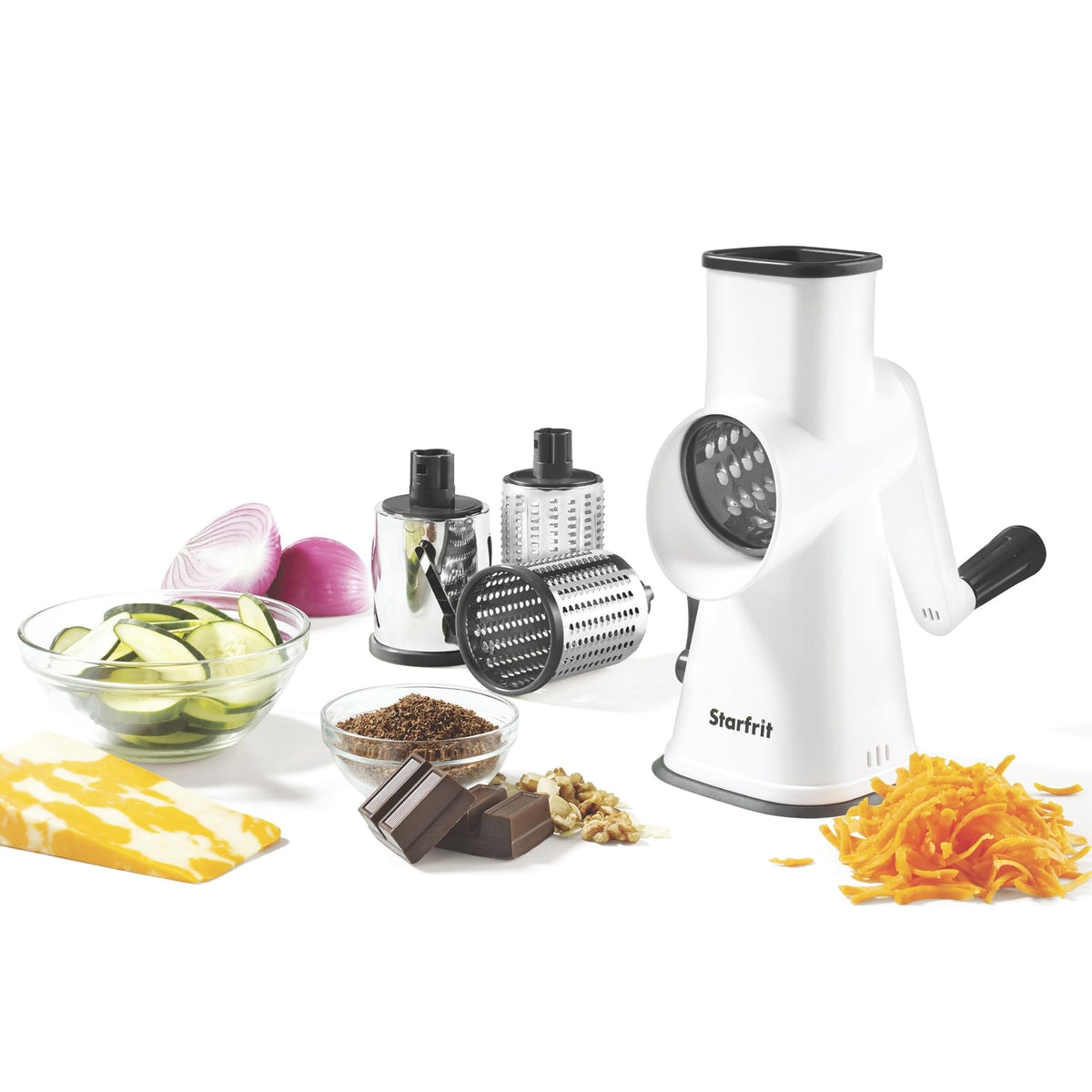 Starfrit Rotary Drum Grater, 4 Stainless Steel Drums, Hand Crank