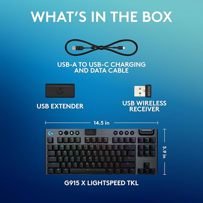 Logitech G915 X Lightspeed TKL Low-Profile Wireless Gaming Keyboard, Double-Shot PBT Keycaps, Fully Programmable Keys, RGB Backlighting, Sleek Aluminum Finishing, GL Brown Tactile - PC/Mac - Black
