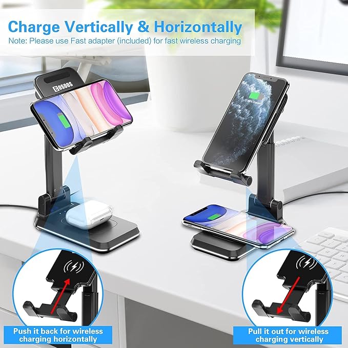 Dual 10W Wireless Charger Fast Foldable Compatible with Samsung Galaxy S25 Ultra Stand 2-Coils Charging Pad Slim