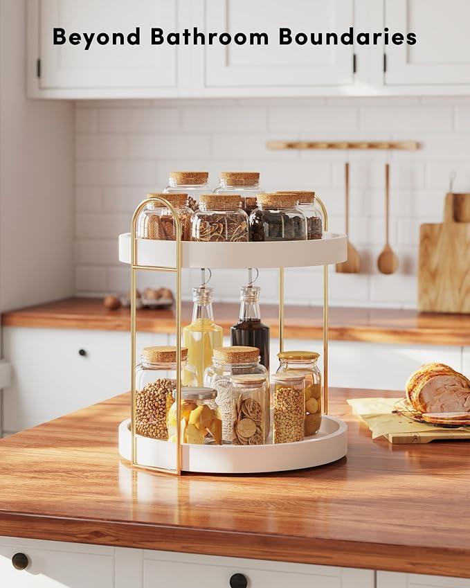 Onlysky Bathroom Counter Organizer,Make Organizer for Vanity, Wood Perfume Skincare Oraganziers, Gold Bathroom Accessories