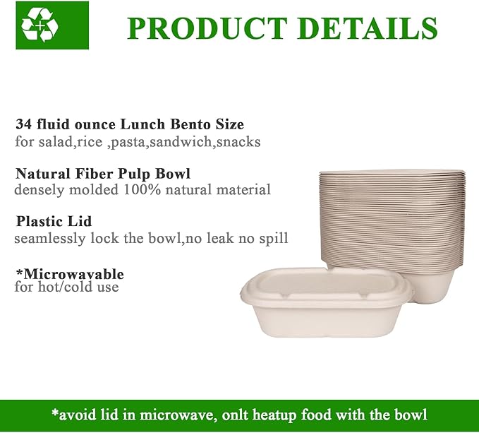 34 oz Disposable Food Containers with Lids, Meal Prep Containers, 50 Pack