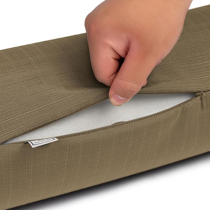 Sherry Kline Sunrise Indoor/Outdoor Neck Bolster Corded Edge Filled Pillow Khaki 6"x18" Set of 2