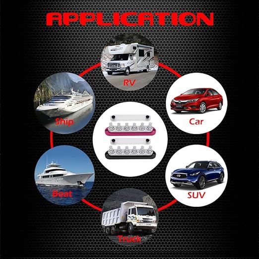 6 x M10 (3/8") Studs Power Distribution Block Bus Bar 12V, Ampper 7" HD 300A Marine BusBar Battery Distribution Block W/Cover for Car Boat Solar (Black)