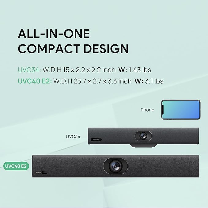 Yealink UVC40 E2 USB Conference Room Camera System Ultra-HD 4K Video Conference Camera 120° Wide-Angle Lens Built-in 8 Microphone Arrays Auto Framing Speaker Tracking and Smart Area Exposure Webcam