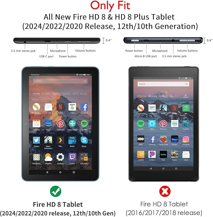 Fire HD 8 Tablet Case for Kids Amazon Kindle Fire HD 8 & 8 Plus Tablet (2024/2022/2020 Release12th/10th Generation) Ubearkk Shock-Proof Protective Back Cover Cases with Foldable Stand HolderPur