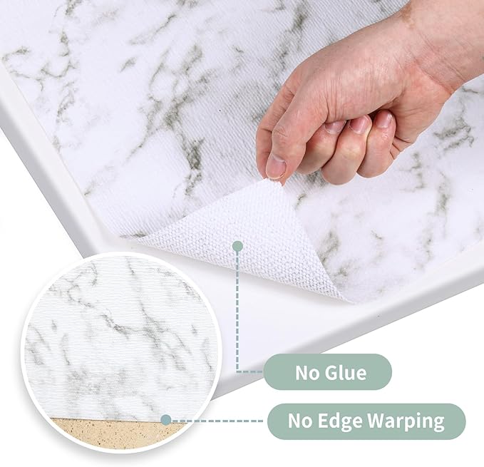 Drawer and Shelf Liner for Kitchen Cabinet: 12 in X 49.21Ft Non Slip Waterproof Shelf Paper Non Adhesive Refrigerator Liners White Marble Easy Liners for Bathroom with Knife Tape Measure