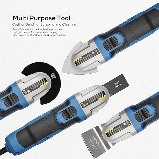 Oscillating Tool, 1.5A Oscillating Multi Tool with with 3° Oscillation Angle, 12 Piece Accessories Scraping, Grinding, Sanding, Cutting