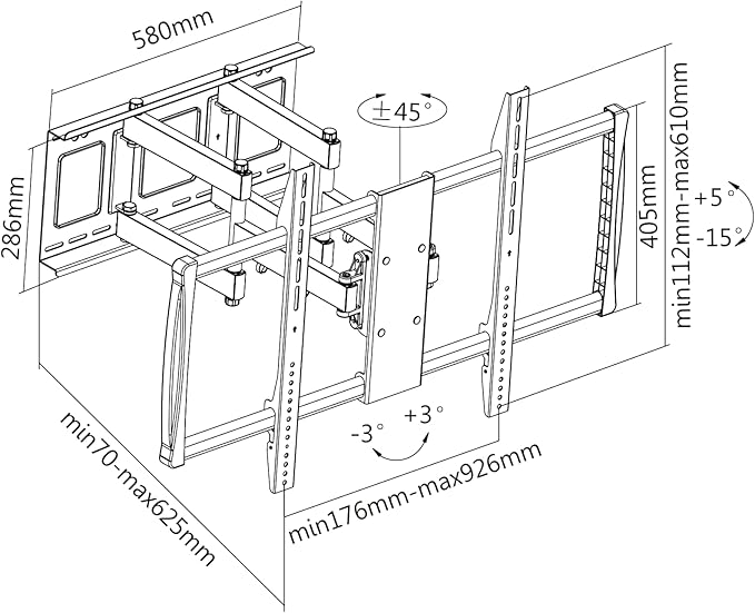 HumanCentric Heavy Duty Full Motion TV Wall Mount for 75-100" TVs, 176lb Capacity, 15° Tilt, 45° Swivel, 24" Extension, Max VESA 900x600mm, Flat or Curved, for Wood or Concrete, Hardware Included