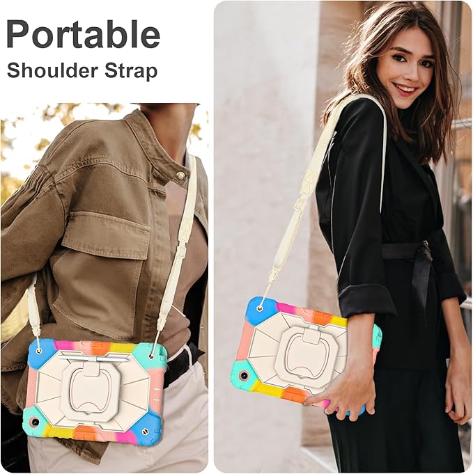 for Galaxy Tab A9 Plus Case 11 Inch, Rugged Case for Samsung Galaxy A9+ Tablet with Screen Protector 360 Rotating Stand Shoulder Strap Pen Holder, 2023 Model(SM-X210/X216/218), Rainbow