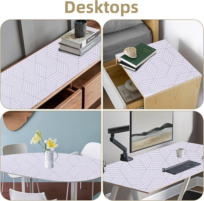 Shelf Liners for Kitchen Cabinets 17in x 20FT, Non Adhesive Cabinet Liner Strong Non-Slip Thickened Silver Geometric Easy to Clean for Shelf, Cabinet, Refrigerator with Knife and Tape Measure