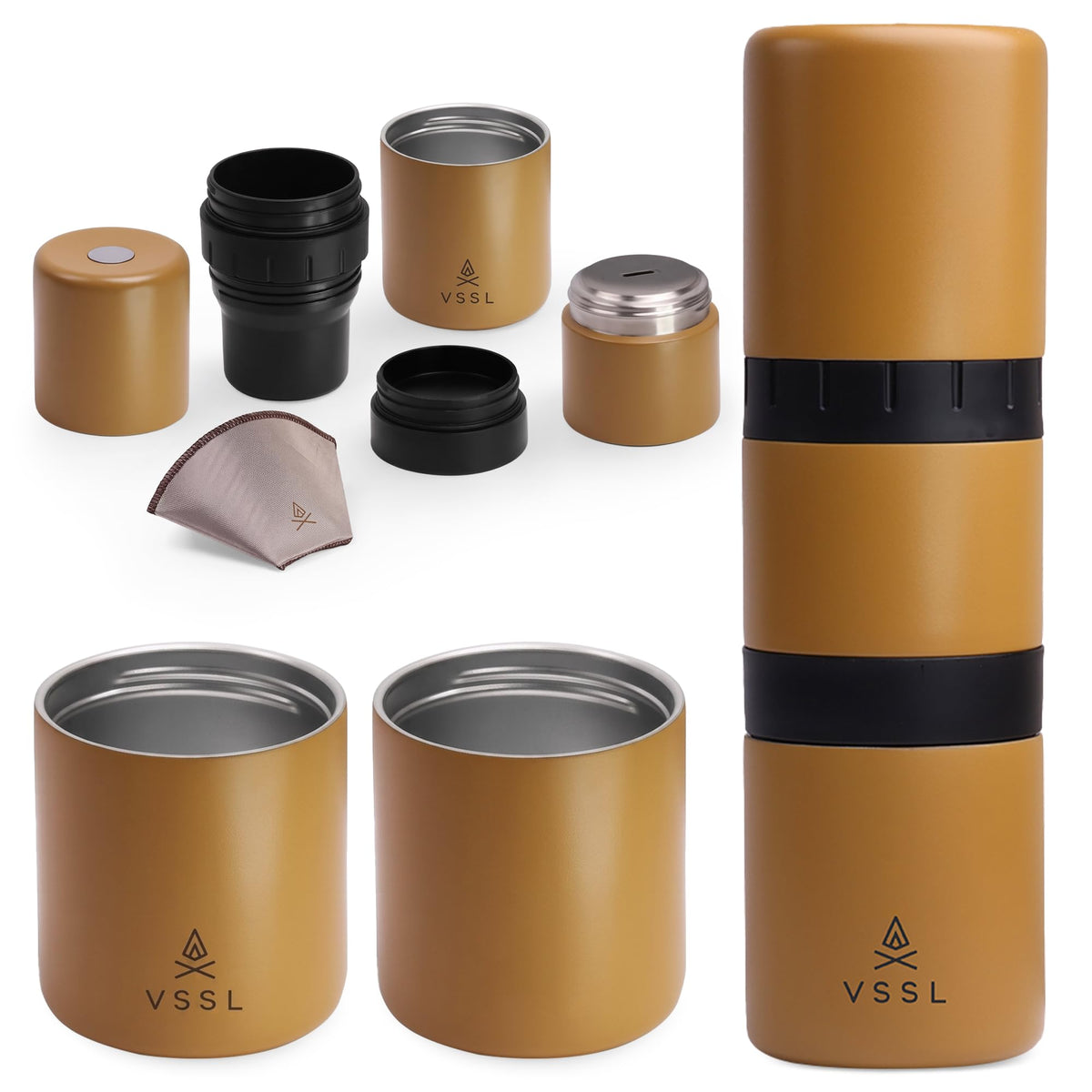 VSSL - Nest Pour Over Coffee Set | Coffee Maker for Camping | All-In-One Travel Pour Over | Transportable Dripper, 10oz Stainless Steel Travel Mug | Compact Storage & Adventure Ready | Deep Moss