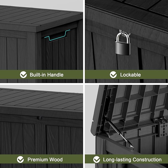 120 GallonOutdoor Storage Box,Resin Deck Boxes Waterproof, IndoorOutdoor Bin for Package Delivery, Patio Cushions, Gardening Tools, Lockable, UV Resistant
