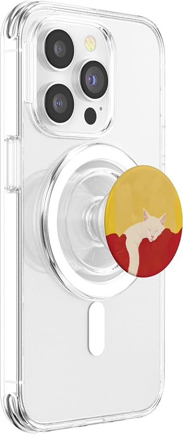Yellow Sleeping Cat Lover Illustration Print PopSockets Adhesive PopGrip