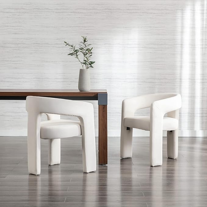 Modern Barrel Dining Chairs Set of 4, Velvet Upholstered Accent Side Chair with Arms Comfy Makeup Vanity Chairs, Dining Living Room Kitchen Chairs, Beige