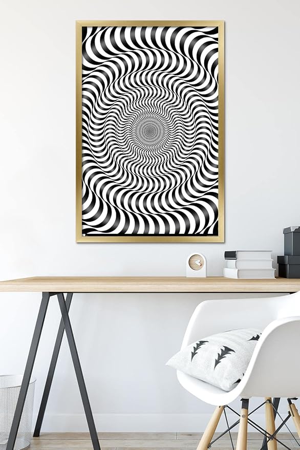 Trends International Zebra Stripe Optical Illusion Wall Poster, 22.375" x 34", Gold Framed Version