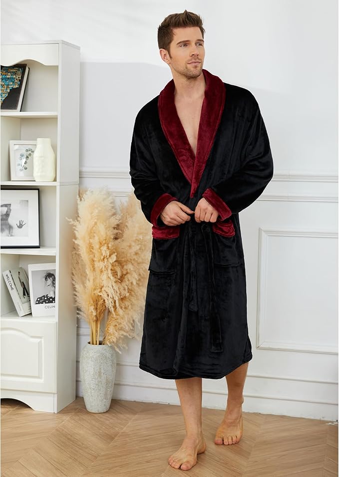 U2SKIIN Mens Fleece Robe Plush Collar Shawl Bathrobe