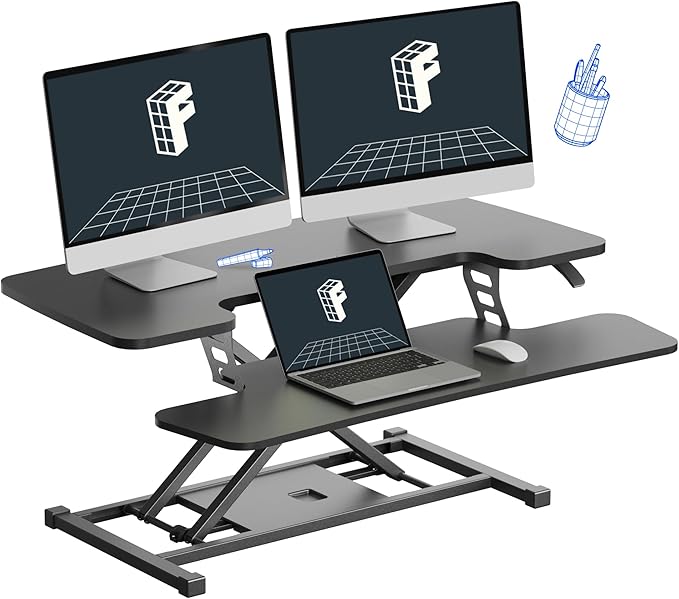 FLEXISPOT 36-inch Standing Desk Converter Height Adjustable Sit to Stand Up Workstation, Dual Monitor and Laptop Riser with Wide Keyboard Tray, Black, 5pcs Include