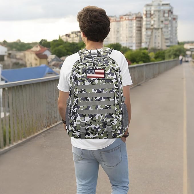 35L Camo Tactical Backpack for Boys - Waterproof 19'' Kids Bookbag with 15.6" Laptop Compartment, MOLLE System School Bag for Camping Hiking Travel