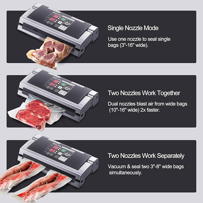 MAGIC SEAL 16-Inch Nozzle Vacuum Sealer for Food Storage - Works with Mylar & Smooth/Non-Textured Bags, No Textured Bags Needed, 250W, 8mm Extra-Wide Seal - MS180