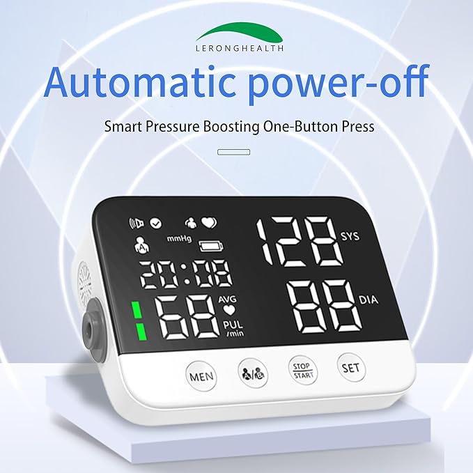 LERONGHEALTH Digital Upper Arm Blood Pressure Monitor for Home Use, Rechargeable, Large LED Display, Systolic Diastolic Pulse Reading, Voice Broadcast, 240 Memory Storage for 2 Users,FDA Cleared