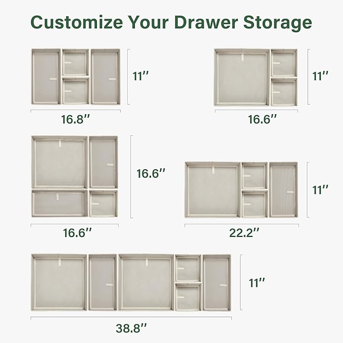 Kootek 16 Pack Drawer Organizer Clothes, Dresser Drawer Organizers for Clothing Fabric Foldable Closet Organizers and Storage Bins for Baby Clothes, Nursery, Underwear, Bras, Socks