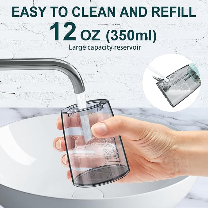 MOCEL Water Dental Flosser for Teeth - 350ML Large Tank 5 Modes & 6 Tips Cordless, Oral Irrigator Waterproof, Portable Teeth Cleaning and Flossing with Effective Plaque Remover for Adults (Green)
