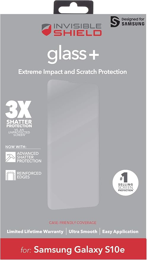 ZAGG InvisibleShield Glass+ Screen Protector – Made for Samsung Galaxy S10e – Extreme Impact & Scratch Protection – Easy to Apply – Seamless Touch Sensitivity