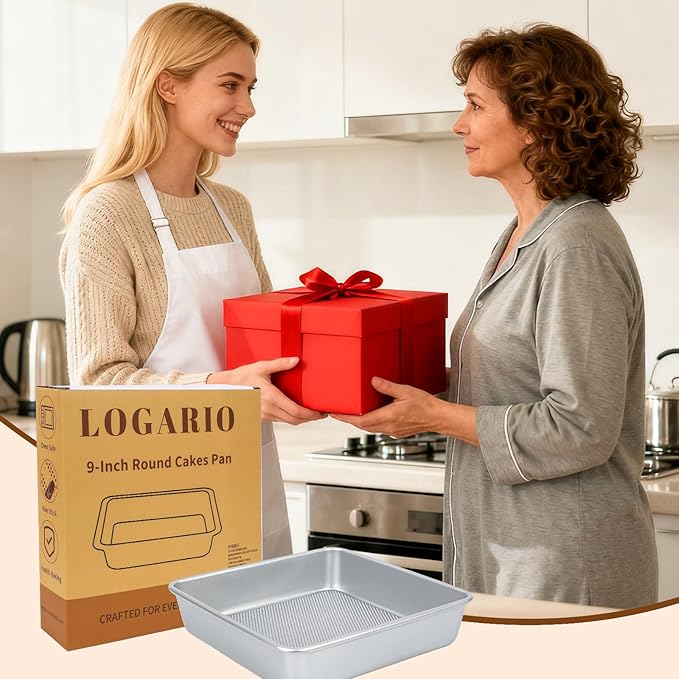 Logario 9 Inch Square Baking Pan Set of 2, Nonstick Aluminized Steel