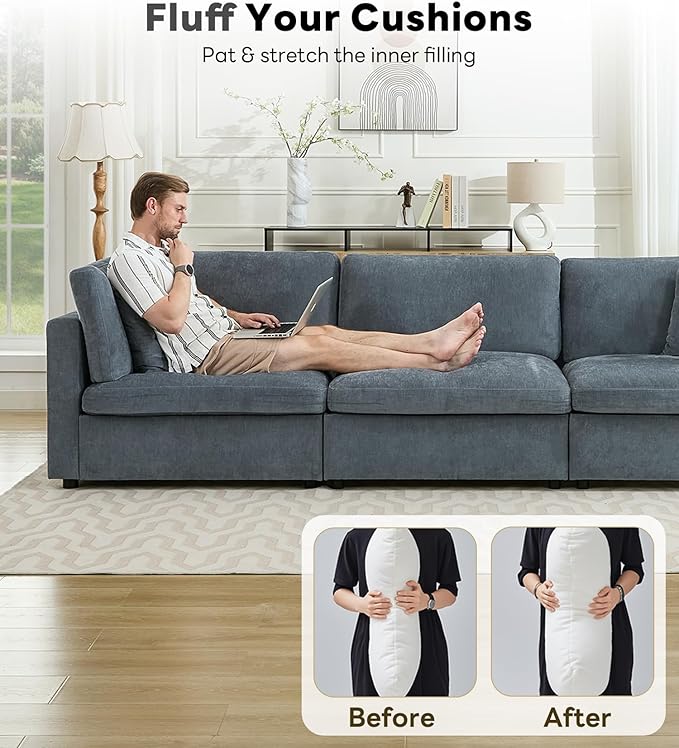 Tbfit Modern Sectional Sofa with Storage, Comfy Cloud Modular Couch with Down-Filled Cushions, Sofa for Home, Living Room, Grey