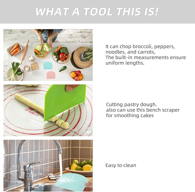 6 Pcs Dough Scraper Bench Scraper, Stainless Steel Scraper/Chopper & Plastic Dough Cutter for Bread Cake Pastry Sourdough