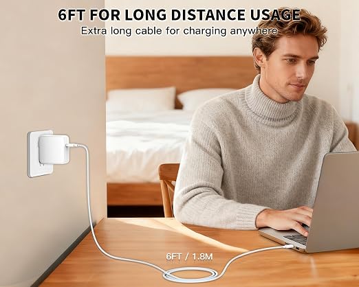 Mac Book Pro Charger - 45W USB C Fast Charger Power Adapter for USB C Port MacBook Air 13 15 inch /MacBook Pro 14 16 inch iPhone 17/ 16/ 15 iPad Pro and All USBC Devices 6FT Type-C Cable Included