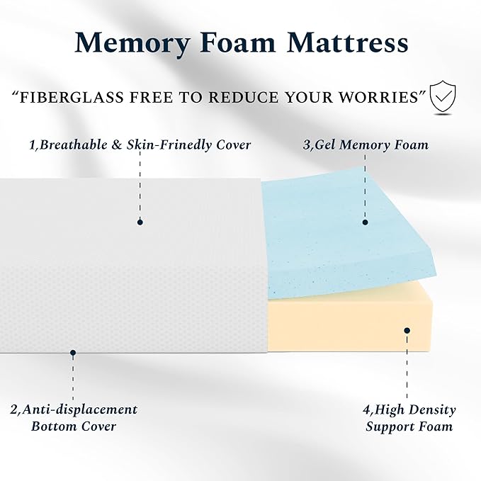 Twin Mattress, 10 Inch Memory Foam Mattress in a Box, Fiberglass Free Twin Size Mattresses for Pressure & Pain Relief, Soft and Comfortable