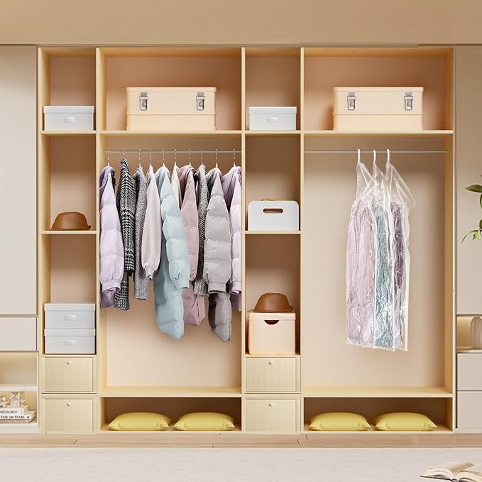 Hanging Vacuum Storage Bags For Clothes With Hand Pump,Coat Storage Bag Hanging,Vacuum Bags For Clothes,Space Saver Vacuum Storage Bags,Garment, Clothing, Dress, Suit, Long Coat, Jacket(Combo 6 Pack)